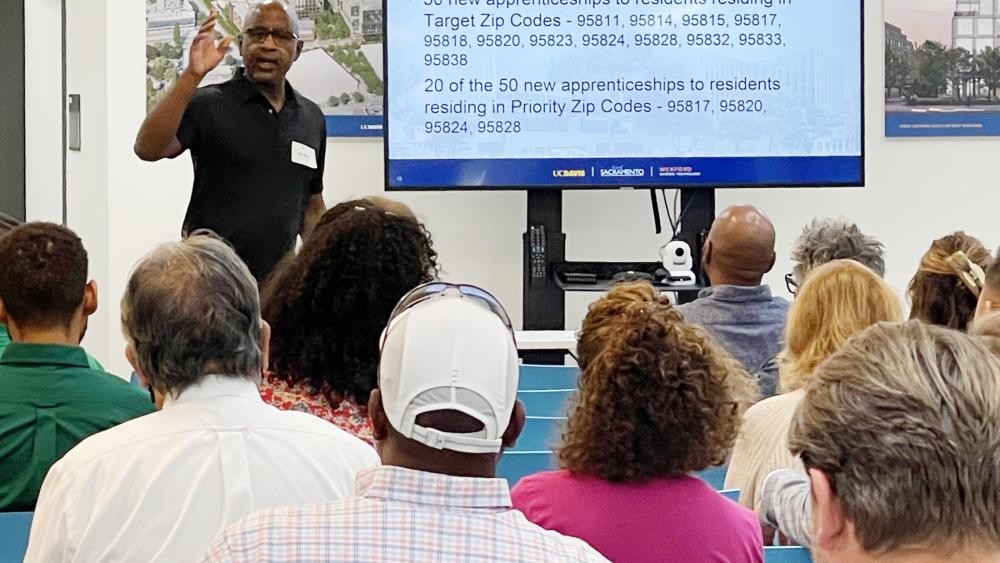 Kevin Brown, apprenticeship coordinator for the Sacramento-Sierra Building and Construction Trades Council, shared information on careers in the building trades and how they are helping meet the goals outlined in the Community Benefits Partnership Agreement.