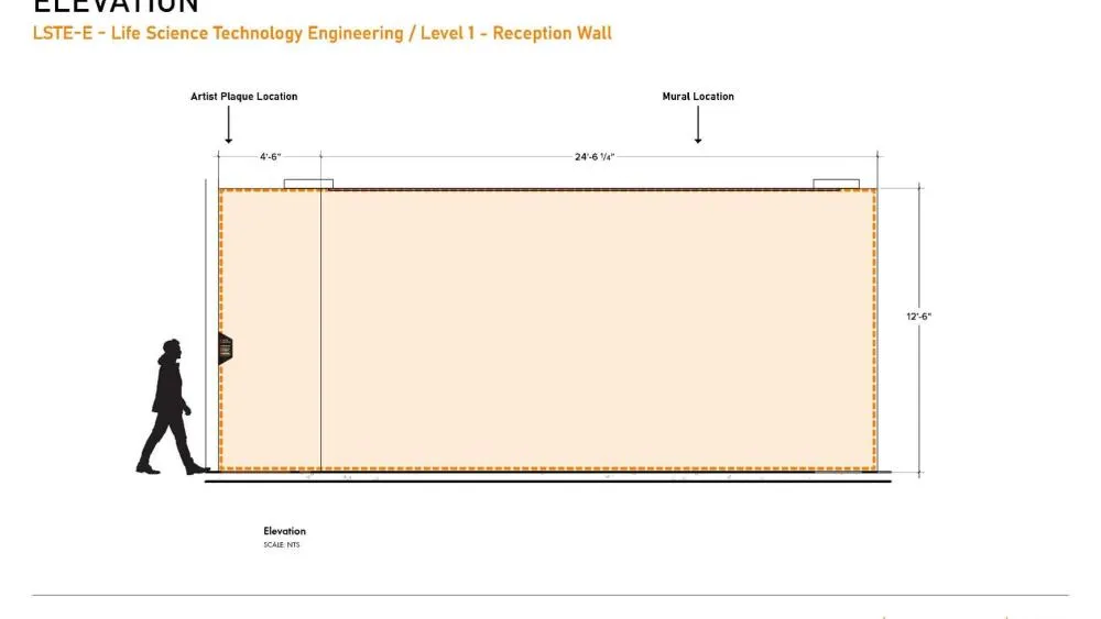 The interior mural in 200 Aggie Square, the Life Sciences, Technology & Engineering East (LSTE-E) building.