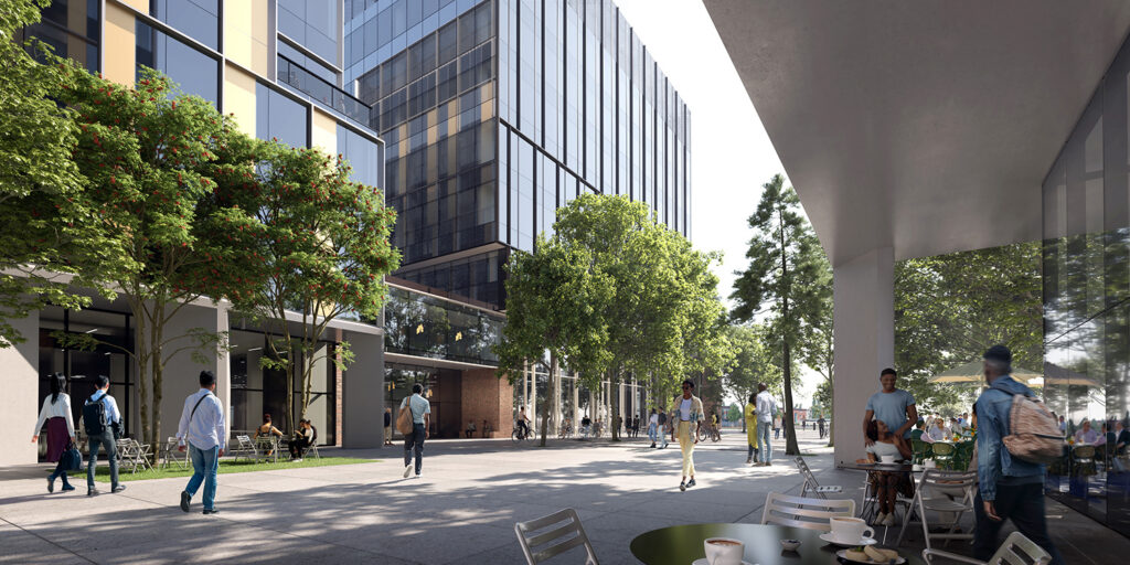 Rendering of another view of Aggie Square plaza