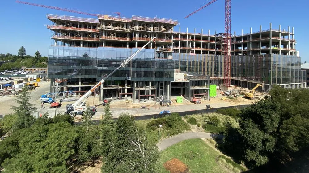 The June 2023 second place winner features a color image of the partial construction of buildings at Aggie Square. Photo by Kevin Sietz.