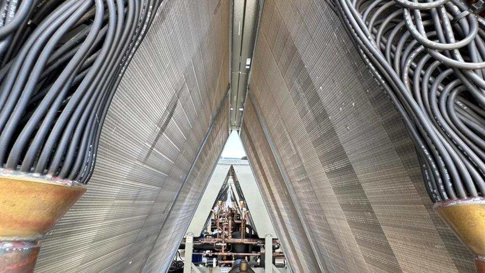 The first place winner for June 2024 features the triangular symmetry of the chillers on 300 Aggie Square. Photo by Doc Parker.