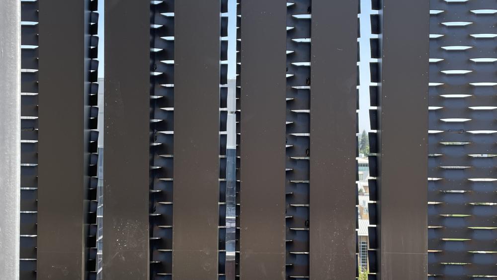 July 2024's second-place winner artistically frames the mechanical screens on top of the 300 Aggie Square. Photo by Jordan Levin.