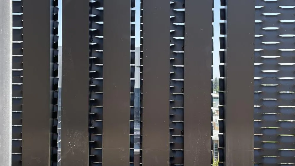 July 2024's second-place winner artistically frames the mechanical screens on top of the 300 Aggie Square. Photo by Jordan Levin.